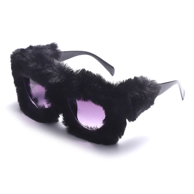 Trendy Half Round Sunglasses Women Men Soft Fur Velvet Sun Glasses Ladies UV400 Shades Handmade Eyewear For Party Gafas De Sol 2