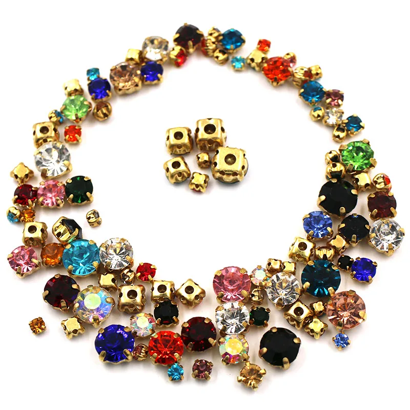 

Hot Sale 100pcs/bag Mixed Size Glass Crystal Strass Clothing Loose Beads Gold Claw Setting Sew On Rhinestones Diy Wedding Dress