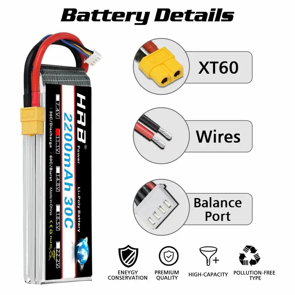 Фото Аккумулятор HRB Lipo 2S 3S 11 1 В 14 8 в 2200 мАч аккумулятор с ру 30C разъемом XT60 для Аккумулятор HRB Lipo 2S 3S 11 1 В 14 8 в 2200 мАч аккумулятор с ру 30C разъемом XT60 для
