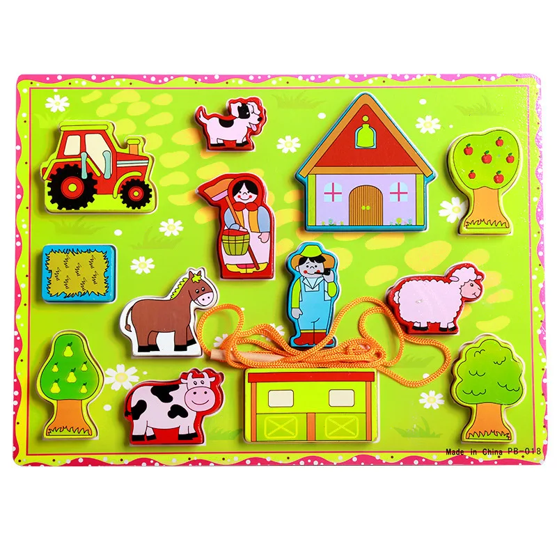 2020 новые фермы головоломки бусины Threading Монтессори Образовательные Деревянные