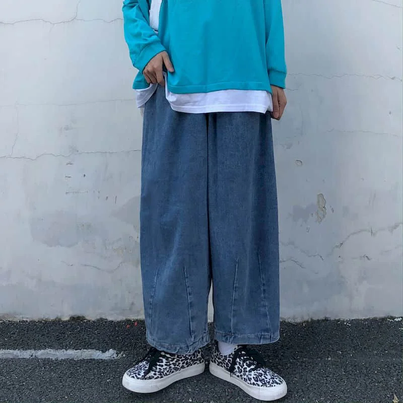 

Autumn Spring Harajuku Denim Pants Men's Jeans Straight Pants Vintage Wide Leg Pants Loose High Waist Trousers