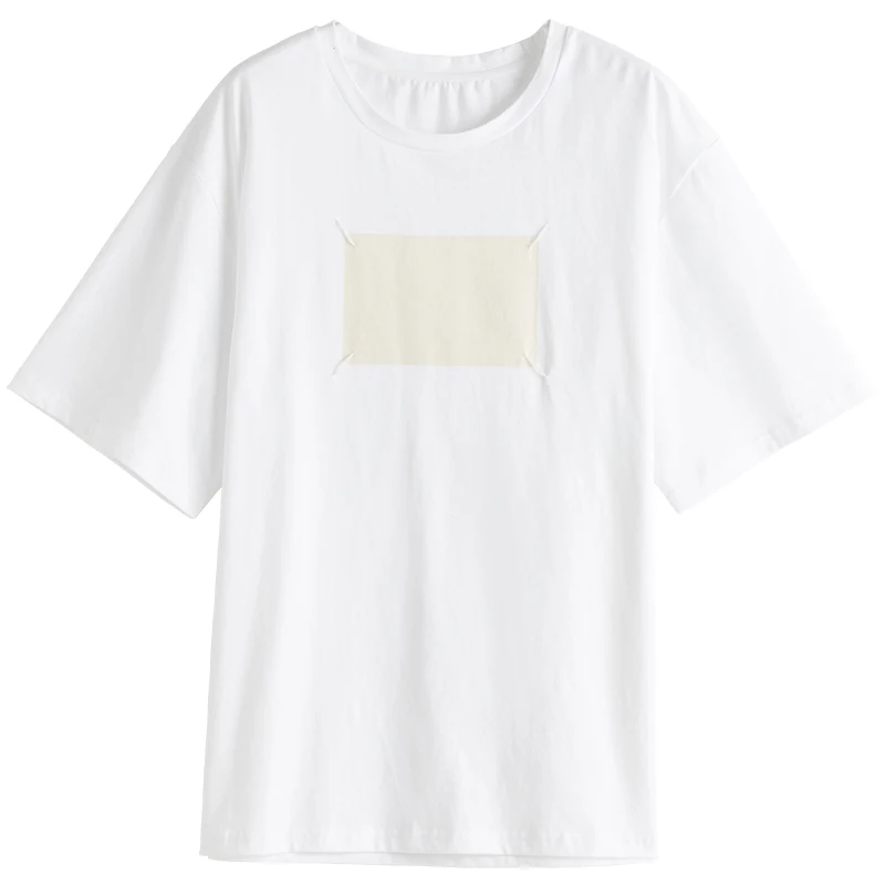 

DUSHU Plus Size Women's Simple Versatile White Short-sleeved T-shirt 2021 Summer New Pure Cotton Loose Slim Top Women Clothing