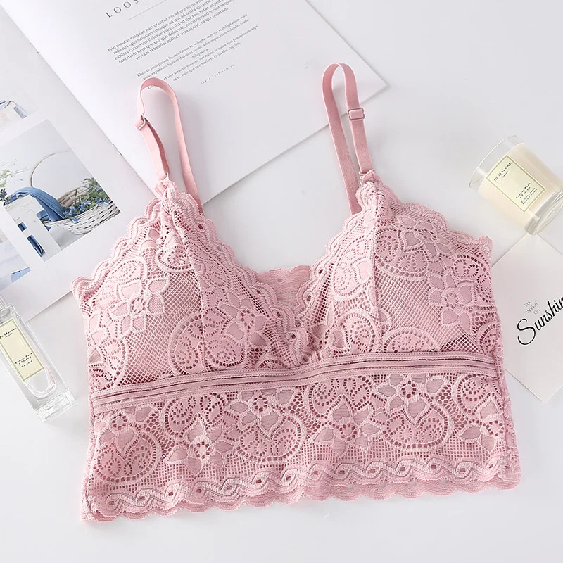 

Women Deep V Lace Bras Fashion Wireless Bra Padded Bralette Embroidery Floral Tank Top Summer Crop Top