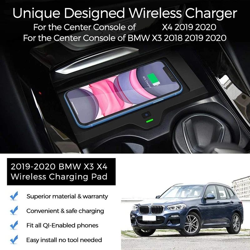

Беспроводное зарядное устройство для телефона для BMW X3, 2018, 2019, 2020, BMW X4, 2019, 2020, центральная консоль, коврик для беспроводной зарядки для всех у...