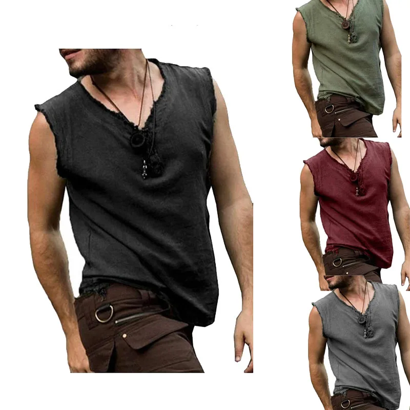 

Мужская Ретро-рубашка в средневековом стиле, туника с пиратами и викингами, винтажный повседневный костюм рыцаря без рукавов, скандинавски...