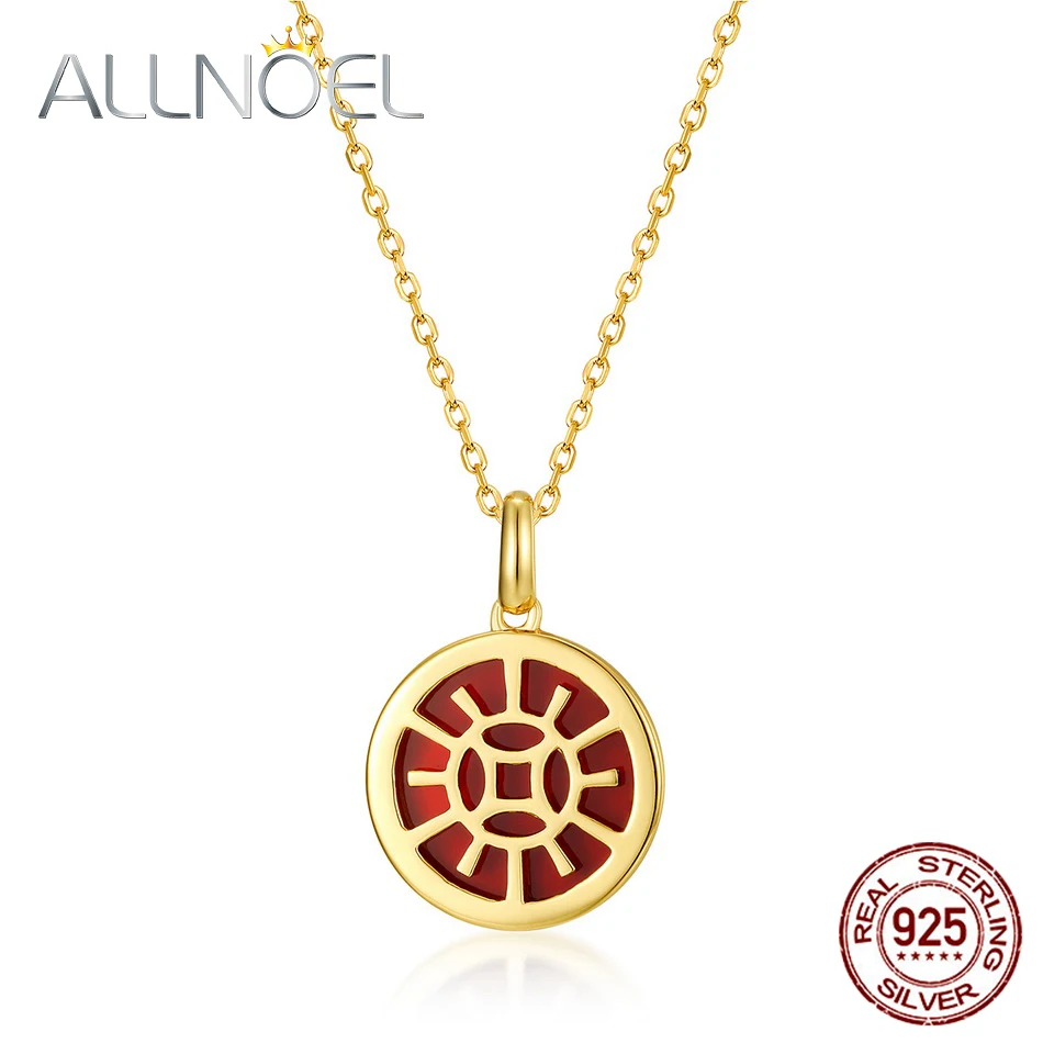 

ALLNOEL Solid Sterling Sliver Pendant For Women 12*12mm Red Agate Round Fashion Necklace Anniversary Fine Jewelry 2021 New Gift