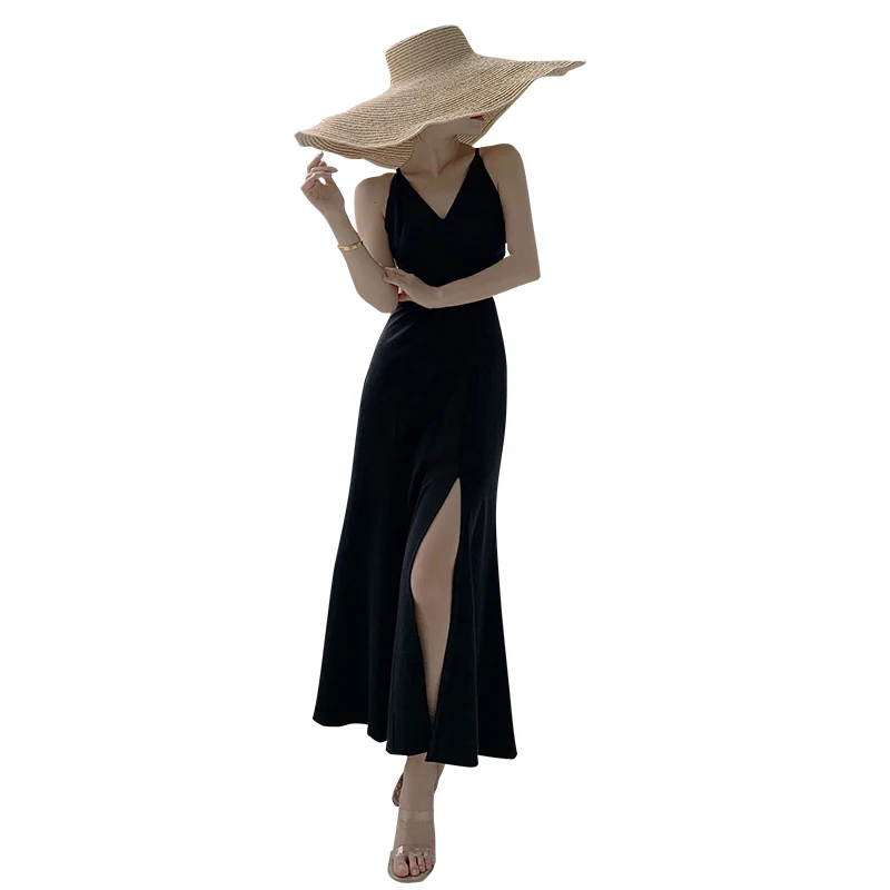 

Summer Elegant Women Black Backless Dress Ladies Party Cross Sling Sexy Evening Dress 2021 Vestidos