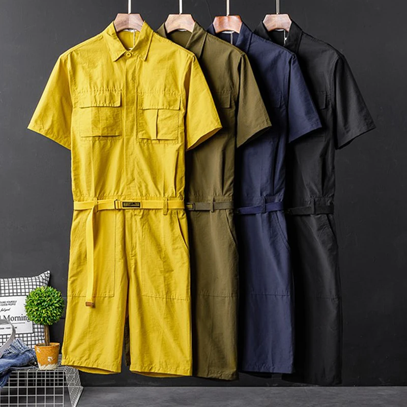 

2020 Jumpsuit Men Pants Sweatpants Fashion Casual Solid Streetwear Shortsleeve Straight Men Rompers Cargo Overalls Plus Size
