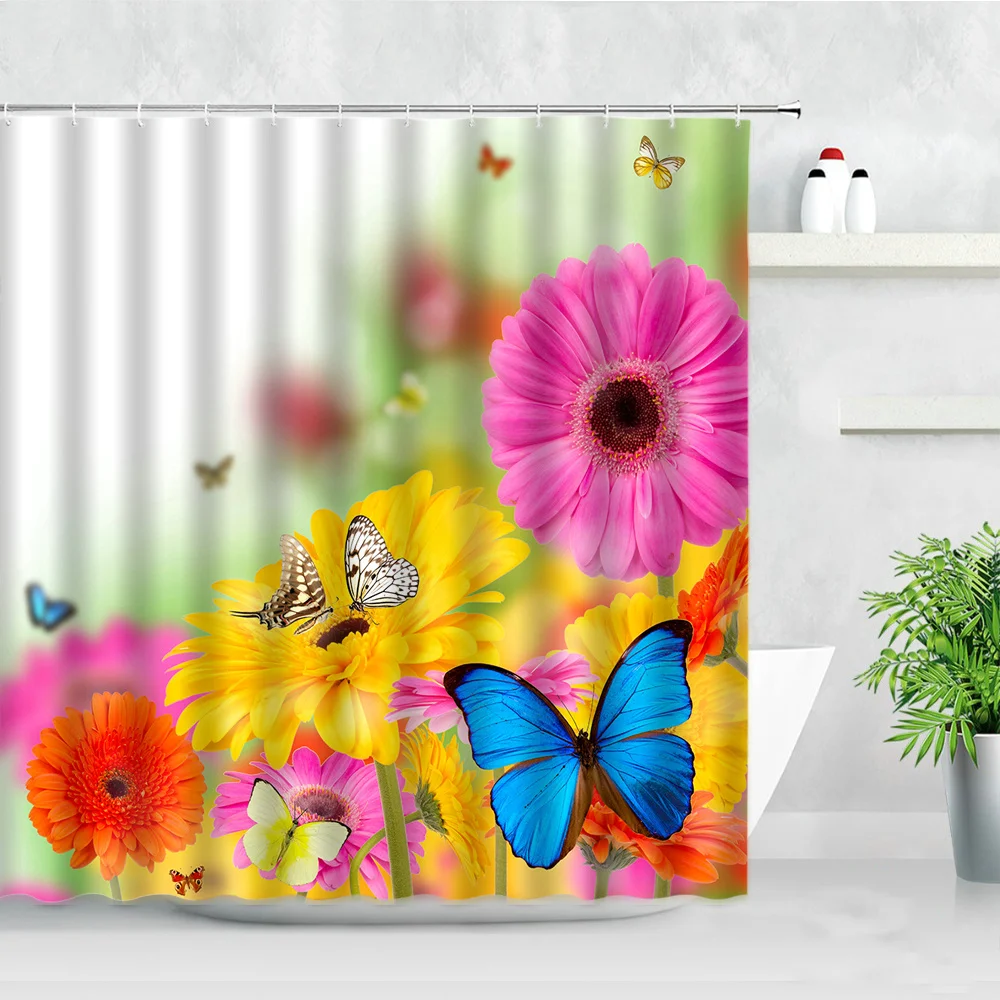 shower curtain garden colorful flowers natural scenery 3d waterproof fabric bathroom curtains bath accessories bathroom decor free global shipping