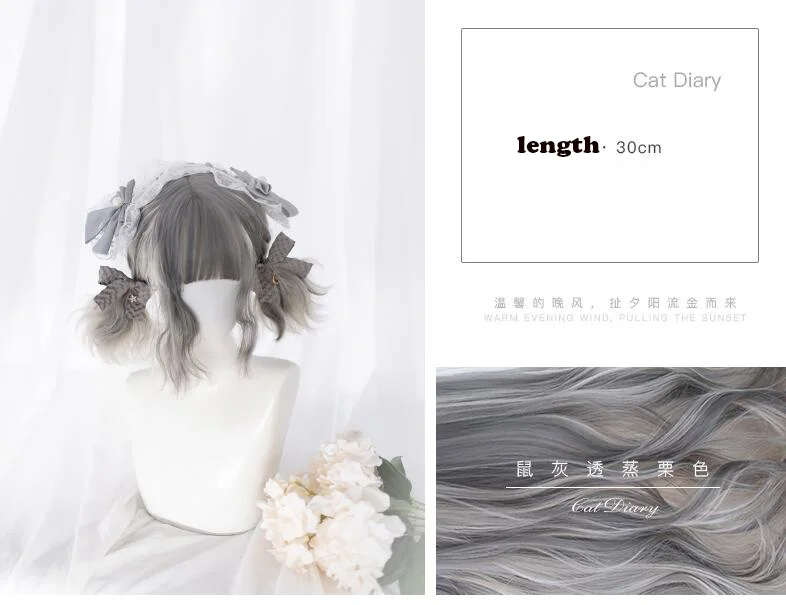 30cm WIG ONLY Принцесса сладкий японский Лолита парик Лолита ежедневный постоянный парик кошка дневник кошачьи уши серебро постепенно длинные вьющиеся волосы AG-124 - Цвет: 30cm WIG ONLY