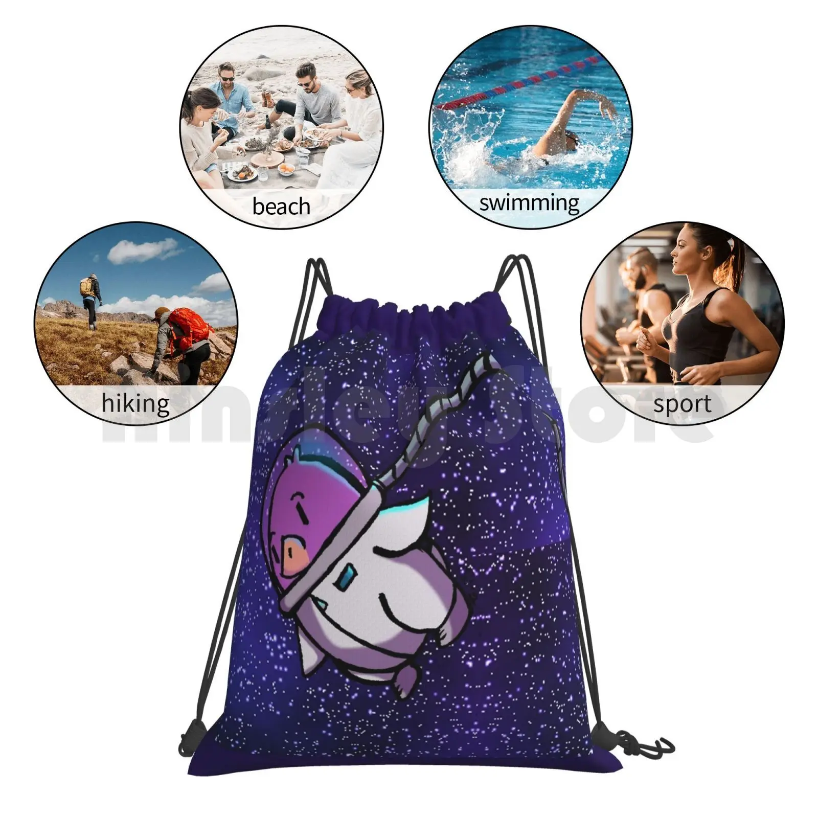 

Penguin In Space Backpack Drawstring Bags Gym Bag Waterproof Penguin Penguins Space Galaxy Nebula Cute Animals Cute