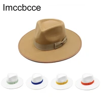 new retro style fedora hats big warm wide brim imitation woolen felt women men hat bow flat top jazz caps round caps bowler hats