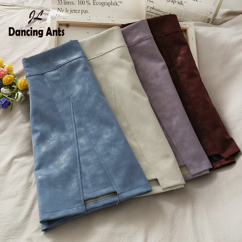 Женская юбка с высокой талией трапециевидная мини разрезом сбоку новая осенняя