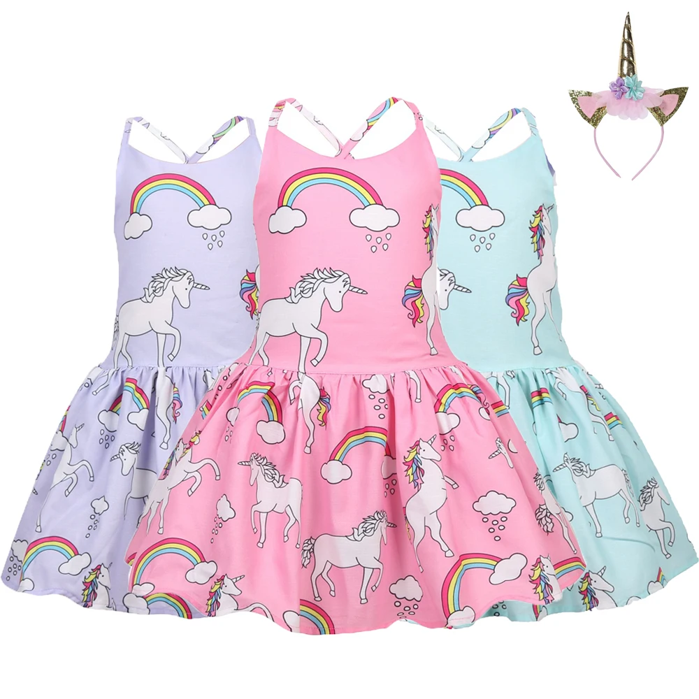 Платье для девочек Летние Детские платья с единорогом праздничное платье