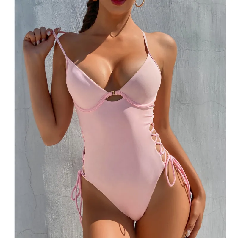 

Underwire Push Up One Piece Swimsuit Women 2021 New Bandage Swimwear Summer Monokini BeachWear Bodysuit Female Bathing Suit