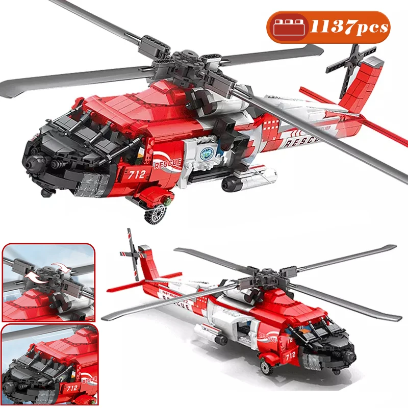 

MOC High-Tech Creator Function HH-60J Helicopter Architecture Military Plane Building Blocks Educational Brick Toys KIDS Gifts