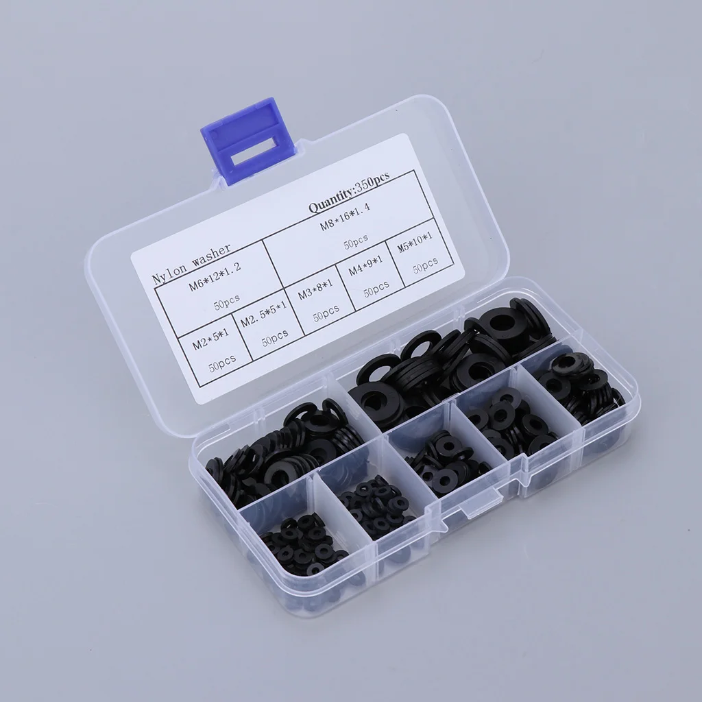 350Pcs Black &amp White Nylon Flat Spacer Assortment Shim Set Plain Washer O-Ring Gasket Kit M2 M2.5 M3 M4 M5 M6 M8 | Наручные часы