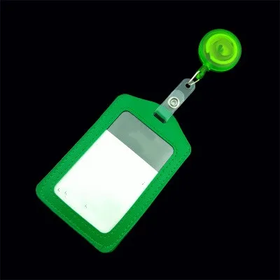 1 шт. из искусственной кожи ID держатель для карт с значком выдвижные катушки Имя тег офисные принадлежности - Цвет: Зеленый