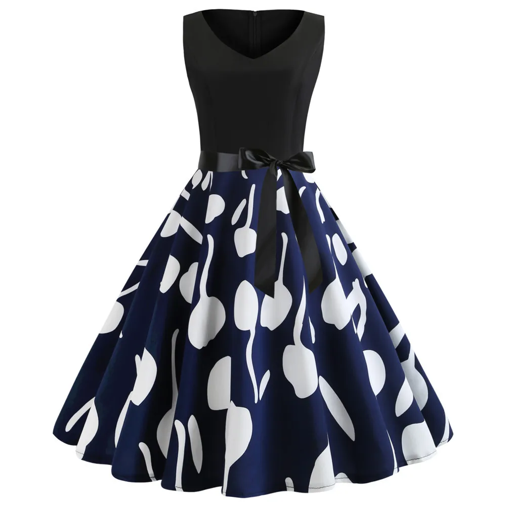 Модное винтажное платье Pinup с цветочным принтом Осень-зима 2019 женское v-образным