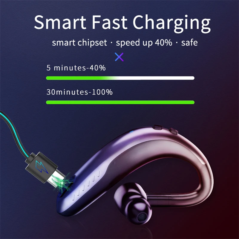 5.0 Fast Charging Bluetooth Earphone Hook Wireless Headset Handfree 190mAh with Microphone | Earphones & Headphones
