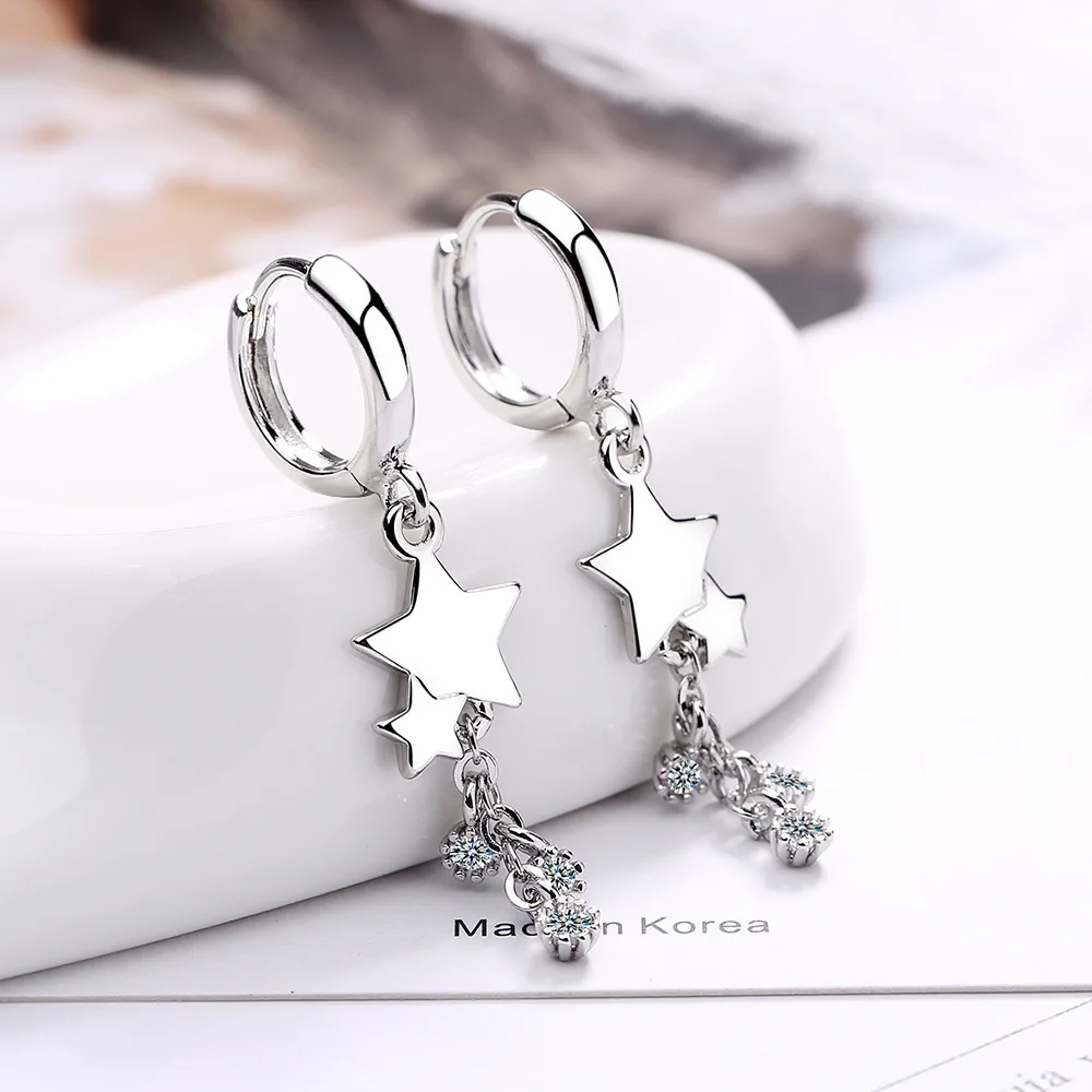 

New Fashion Inlaid Shining Zircon Hoop Earrings Star Tassel Gold and Cupronickel Colors Earrings For Charm Women Jewelry Gift