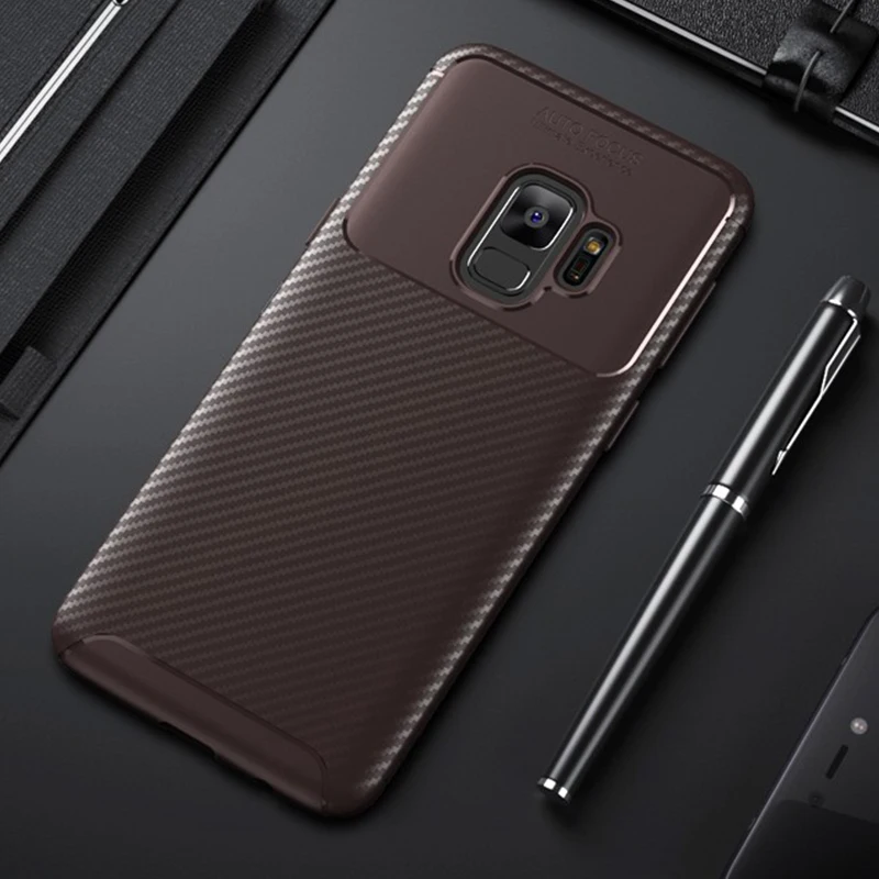 Для samsung Galaxy S9 S 9 Plus чехол роскошный чехол из углеродного волокна противоударный чехол для телефона для samsung S9+ чехол Полная защита бампер - Цвет: Коричневый