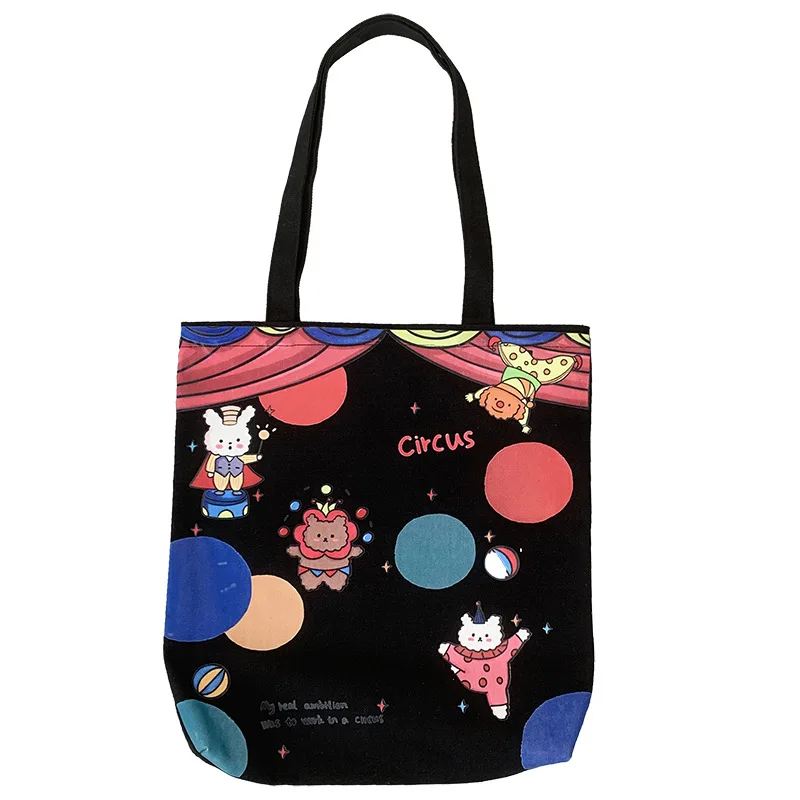 

Cartoon Style Canvas Bag Women Shoulder Bag Harajuku Cotton Shopping Bag Shopper Ladies Reusable Hand Bags Tote Bags