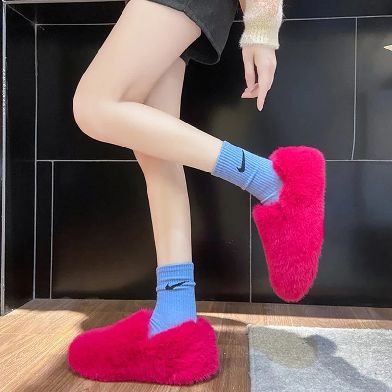 Fashion 2022 Women Winter Slippers Fluffy Fur  Cartoon Warm Plush  High Quality Female Male Indoor Cotton Fluffy House Slides