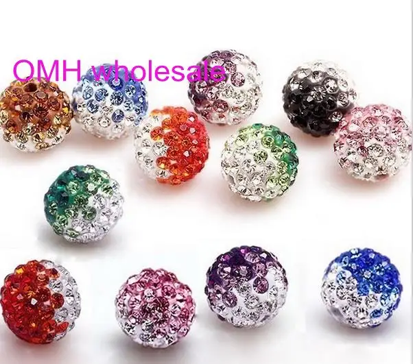 

OMH wholesale 50pcs 10mm Gradient change Colorful Crystal Beads Pave Ball Bracelet Necklace DIY Spacer Beads ZL648