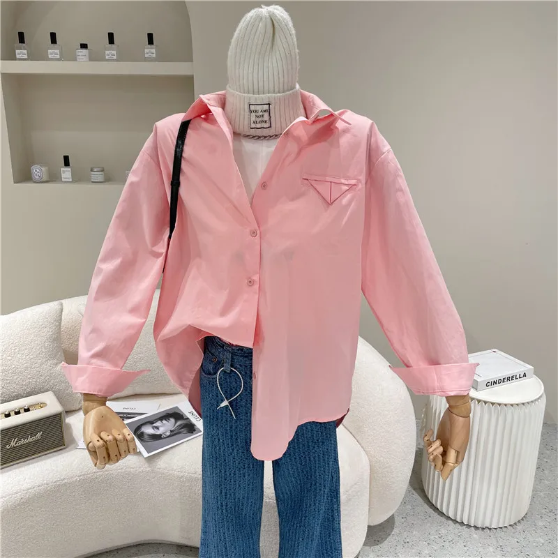 

Women's Spring Summer 2021 Niche Design Fashion Vintage Solid Shirt Loose Design Long Sleeve Versatile Shirt Top