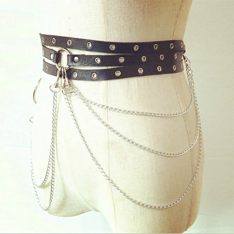 

feminino saia de couro cintos punk gico rock arns cintura metal corrente corpo bondage oco cinto acessrios para senhora