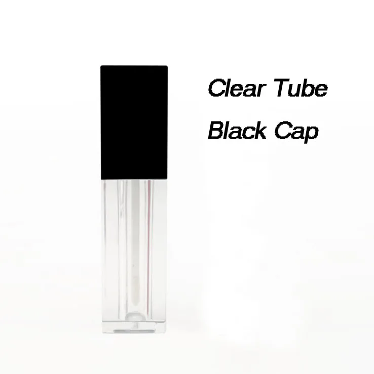 Black Cap Новые 5 мл пустые трубки для блеска для губ квадратной формы черные, белые крышки прозрачные губные глазури трубки мини-проба флаконы косметический упаковочный контейнер - Цвет: Black Cap