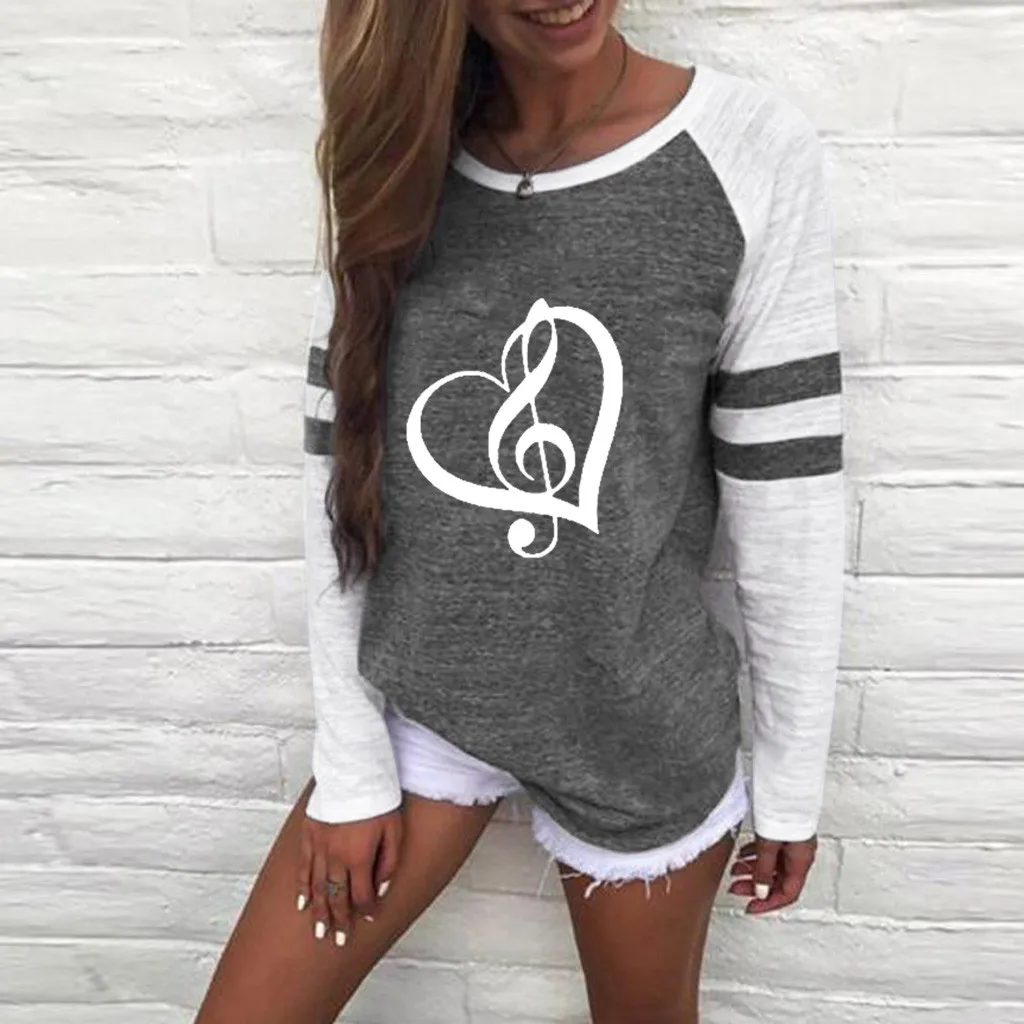 Женская футболка в форме сердца с принтом музыкальных нот|Футболки| |