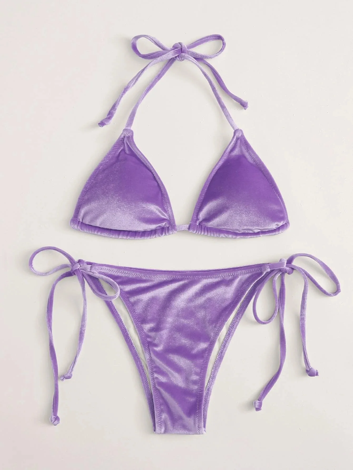 

Beach Velvet Bikini 2021 Mujer Ladies Pure Purple Push-up Thong Swimsuit Halter High-cut Swimsuit Bandage Swimsuit Swimsuit