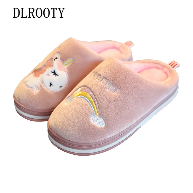 Winter Slippers for Boy Girl Rainbow Cartoon Cute Warm Flat Shoes Children Non-Slip Home Indoor Fashion Kids Slides Flip Flops