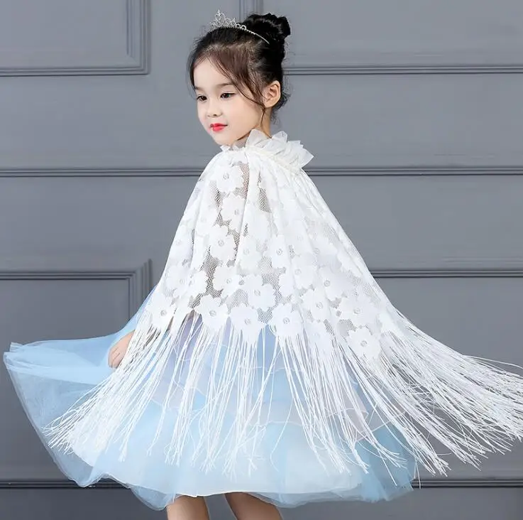 Женская белая кружевная накидка принцессы с кисточками накидки для Хэллоуина