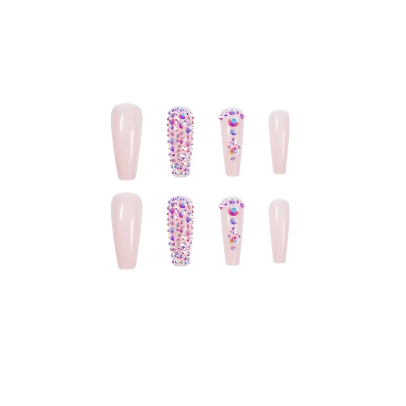 

2021 ins the latest burst of nude full diamond long ballet wearing nail finished fake nail nail patch nails accessories