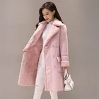 Новое зимнее женское пальто из овечьей шерсти, бархатное толстое длинное пальто из смеси хлопка с лацканами