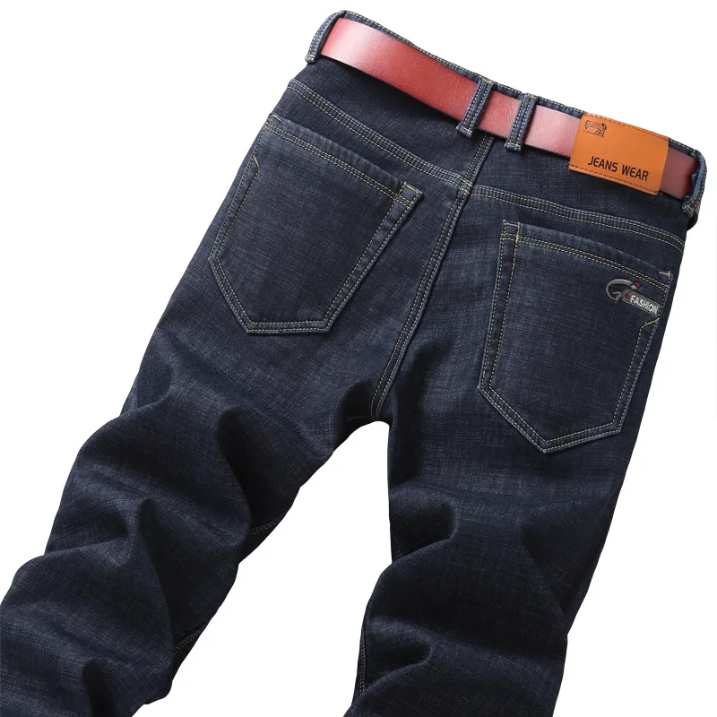 Mens Winter Thicken Fleece Jeans Stretch Denim Warm For Men Designer Brand Long Pants Jean Black/Blue 28-42 | Мужская одежда
