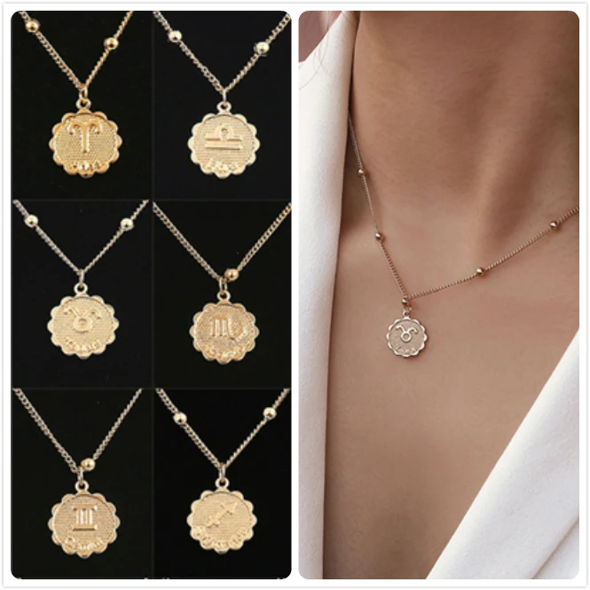 Ожерелье с рельефным созвездием для женщин золотой кулон Скорпион чокеры