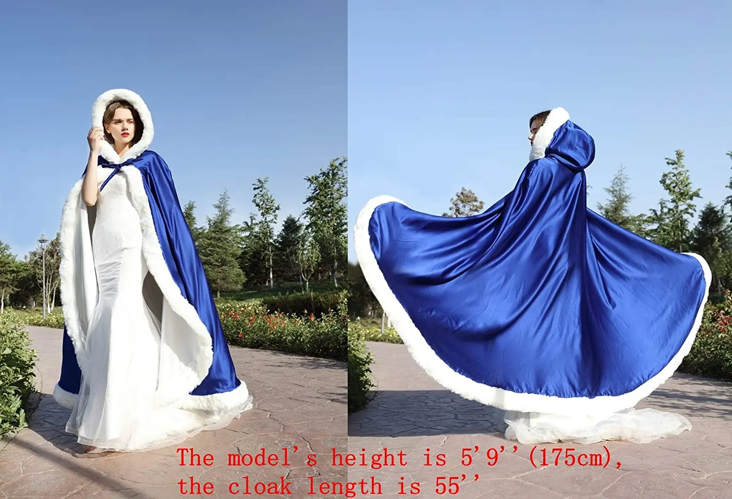 

Wedding Cape with hooded coat For bride Winter Reversible With fur trim Free hand Muff Full length 50 55 inch Shrug campera