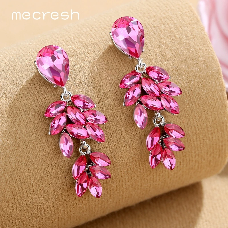 Rose Mecresh сверкающие Кристальные серьги-капли для невесты для девочек, серебряные стразы, милые свадебные висячие серьги в виде листьев, MEH1088 - Окраска металла: Rose
