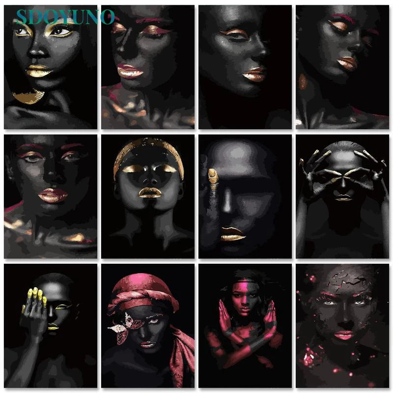 

SDOYUNO Acrylic Paint By Numbers Kits On Canvas African Woman DIY Frame 60x75cm Oil Painting By Numbers Figure Home Decor
