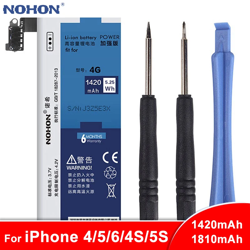 NOHON аккумулятор для Apple iPhone 4, 5, 6, 4S, 5S, 5C, литий-полимерный Сменный аккумулятор для мобильного телефона, реальная емкость+ Бесплатные инструменты