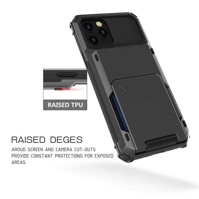 

Гибридный чехол-держатель для карт для Iphone 12 11 Pro max, армированный чехол-кошелек с отделениями для карт, задняя крышка для iphone 6 7 8 Plus X Xr Xs Max, че...