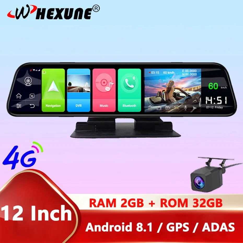 Автомобильный видеорегистратор-зеркало заднего вида 12 дюймов IPS 4G Android 8 1