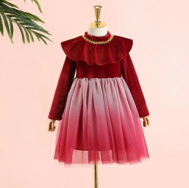 Новинка 2020 г. детский велюровый флис красное платье Рождественская одежда