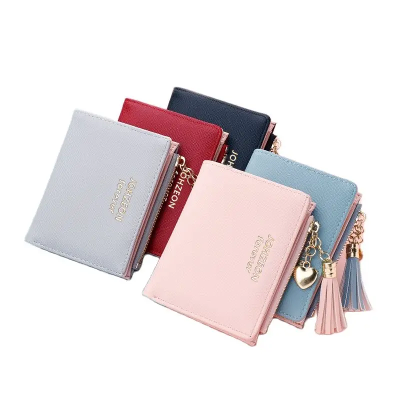 

Tassel Women Pink Wallets Pocket Purse Card Holder Patchwork Small Wallet Lady Female Zipper Short Coin Purses Clutch Money Bag