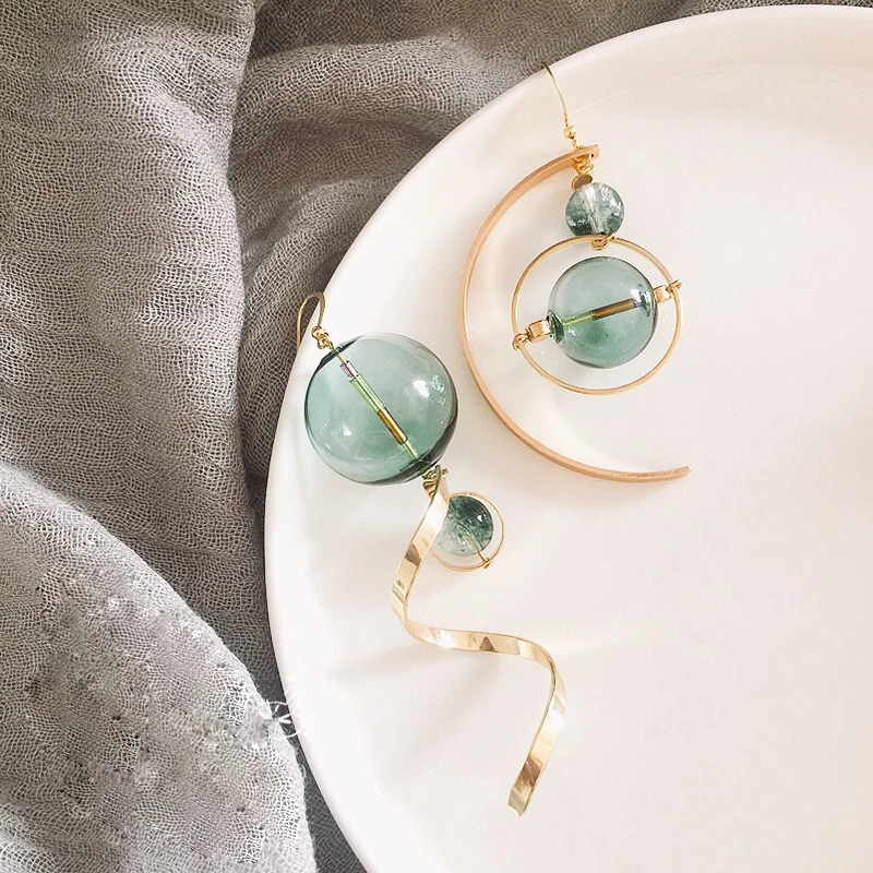 

Fresh Green Bubble Dangle Earrings For Women 2020 Original Hand Blown Glass Ball Asymmetric Drop Earrings Korean Earrings Femme