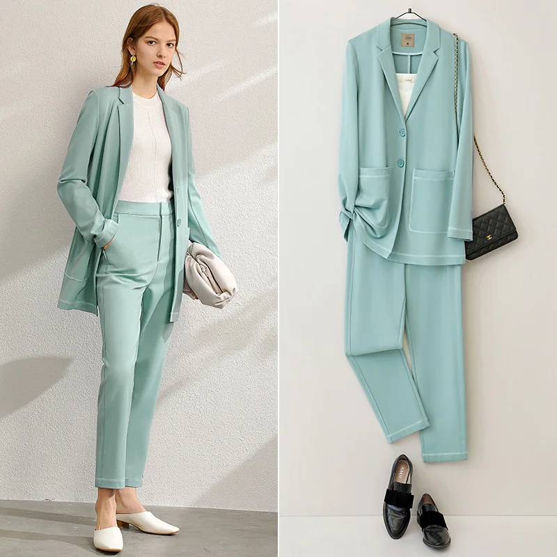 

Amii Minimalist Spring Office Lady Two Pieces Set Women Fashion Lapel Solid Blazer High Waist Pants Female 12060901